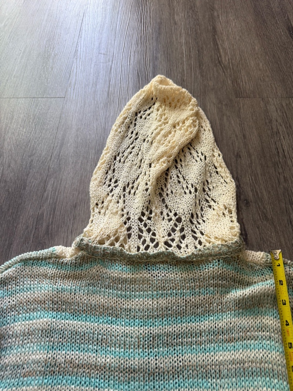 Mystree Cream & Aqua Striped Knit Sweater Coastal Cowgirl Beach Vacation - Picture 7 of 7